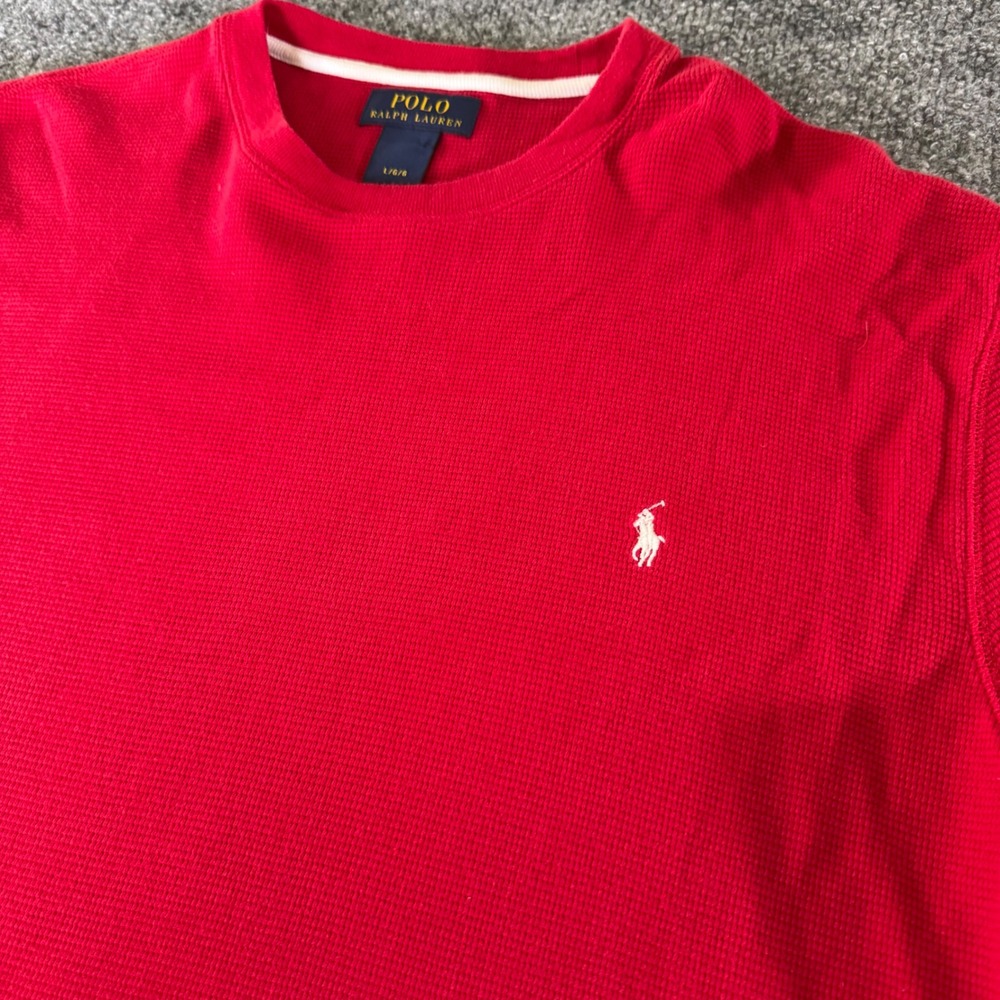 Polo Ralph Lauren Waffle Knit Shirt Mens L Thermal Cotton Classic Red Top